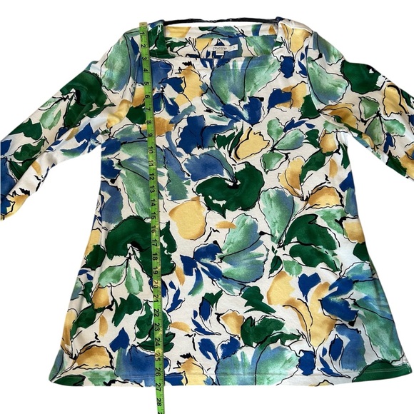 CHICOS Square Neck Pima Cotton Multicolored Elbow Length Size Large Tee - Picture 4 of 8